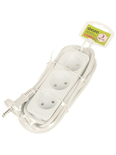 Удлинитель бытовой 3 гнезда, 3 м, 2х0.75 мм², без заземления, со шторкой, пластик, белый, ФАZА, FE-03-300, 5000179