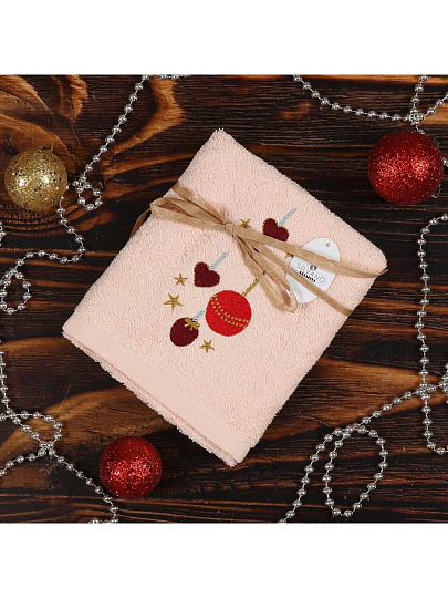 Полотенце кухонное 40х60 см, 100% хлопок, Silvano, Сердца и шарики, светло-бежевое, Турция, DU-21-21-40-1