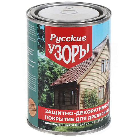 Защитно-декоративное покрытие Русские узоры, для дерева, калужница, 750 мл