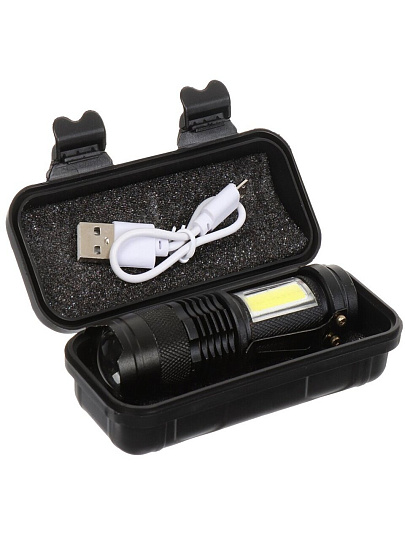 Фонарь ручной, встроенный аккумулятор, Облик, 208 Zoom, зарядка от USB, алюминий, черный, УТ-00000712