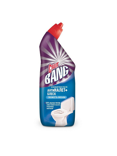Средство для унитаза Cillit Bang, Анти - налет + Блеск, Свежесть океана, гель, 750 мл, дезинфицирующее, 8149771