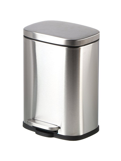 Ведро для мусора пластик, металл, 5 л, квадратное, микролифт, педаль, хром, Delphinium, FTC2122, 101216