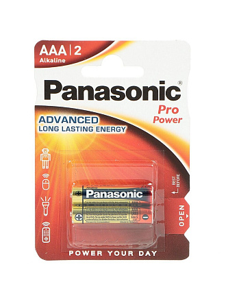 Батарейка Panasonic, ААА (LR03, 24A), Pro Power, щелочная, 1.5 В, блистер, 2 шт, 7452