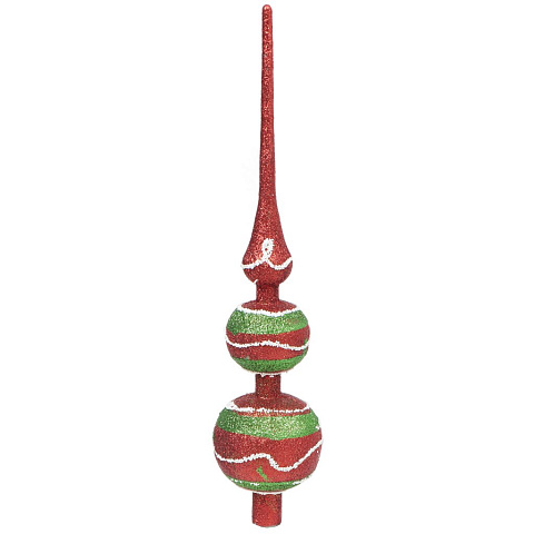 Верхушка на елку Пика, красная, 38х8 см, пластик, с белыми и зеленами блестками, SYCD18-088