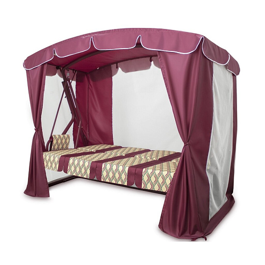 Качели садовые 4-местные, 232х125х195 см, 380 кг, Arno, Оазис Люкс+, раскладываются в кровать, с москитной сеткой, бордовые, полусоты, 2016-КД- 40/Л+, металл