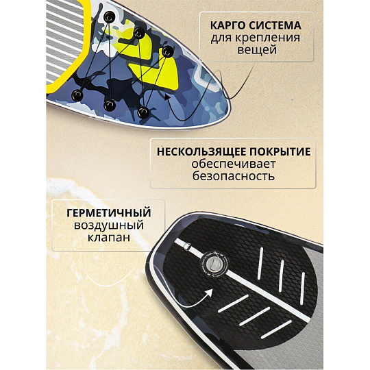 Сап борд надувной 335х86х15 см, двойной ПВХ, в сумке с насосом, веслом и лиш, 200 кг, W-62