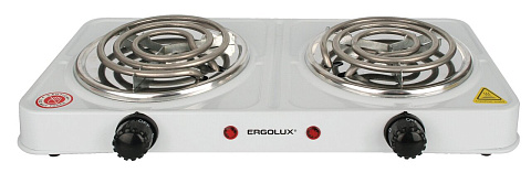 Электроплитка, 2 конф., спиральный нагр.эл.2000Вт, белая, Ergolux ELX-EP02-C01
