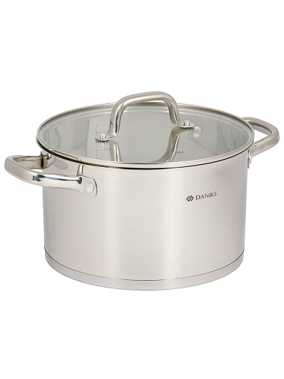 Кастрюля нерж, 6.5 л, с крыш, крыш стекло, Daniks, Рейн, индукц