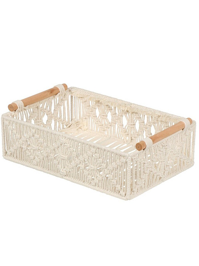 Корзина 35х25х10 см, прямоугольная, плетеная, с деревянными ручками, Y4-9681