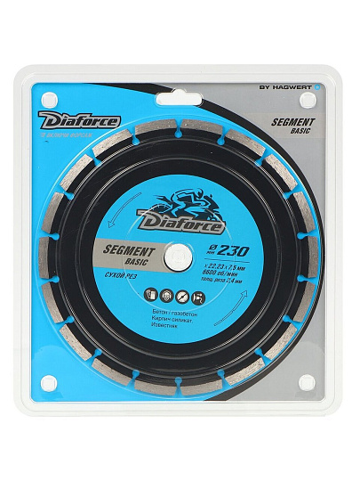 Диск отрезной алмазный по бетону, Diaforce, Segment Basic, сегментный край, 230х22.23х2.4 мм, сухой рез, 510230