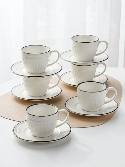 Набор чайный керамика, 12 предметов, на 6 персон, 220 мл, молочный, Классик, B060507