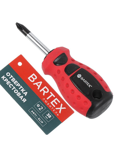 Отвертка крестовая, Bartex, PH2, 2х38 мм, антискользящая двухкомпонентная, CrV сталь, Любитель