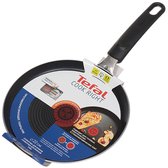Блинница алюминий, 22 см, антипригарное покрытие, Tefal, Cook Right, 04166522, бакелитовая ручка