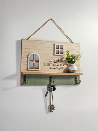 Ключница Уют, 29.8х19.5 см, МДФ, металл, 3 крючка, A200171