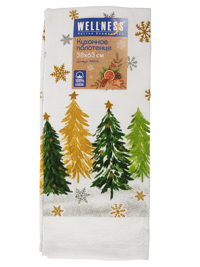 Полотенце кухонное махровое, 38х63 см, 250 г/м2, 100% хлопок, Wellness, Тайга, Китай