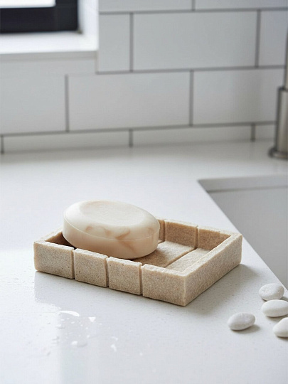 Мыльница настольная, Камень, полистоун, 13.8x9.9x2.5 см, беж, BRE0985AA-SD