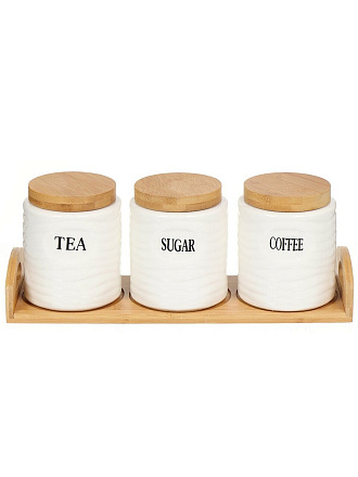 Банка для сыпучих продуктов, керамика, 0.7 л, 3 шт, с крышкой, Y156