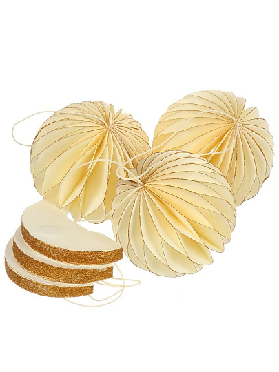 Елочное украшение Шар, 6 шт, бежевый с блеском, бумага, Y4-9806