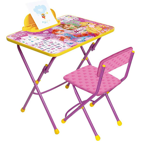 Мебель детская Nika, стол+пенал+стул мягкий, моющаяся, Винкс3 Азбука, металл, пластик, с подножкой, В3А