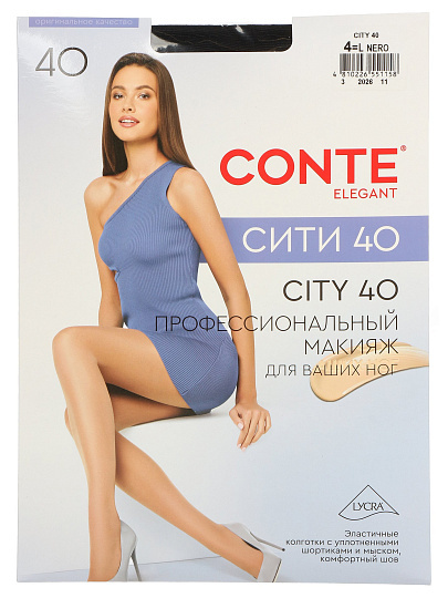 Колготки Conte, City, 40 DEN, р. 4, nero/черные, уплотненный мысок, 8С-38СПС
