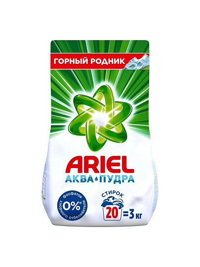 Стиральный порошок Ariel, 3 кг, автомат, для белого белья, Горный родник