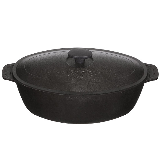 Гусятница 6 л, чугун, с крышкой, литые ручки, овальная, Биол, 0606