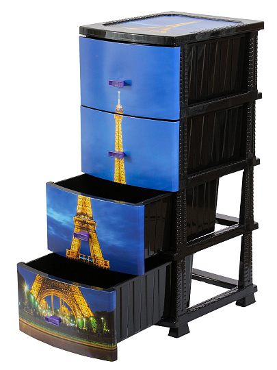 Комод 4 ящика, Париж, 38х47х98 см, черный, РП-451, Росспласт