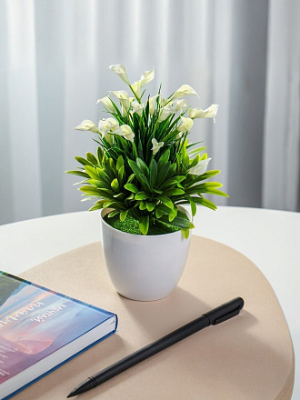 Цветок искусственный декоративный Каллы, в кашпо, 24х9 см, A300102