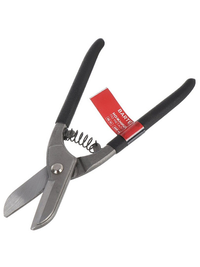 Ножницы по металлу пряморежущие, 250 мм, с пружиной, черные ручки, Bartex