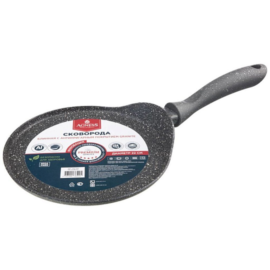 Сковорода блинная премиум &quot;grace&quot; Agness 22см, инд дно, трехслойное покр granit, pfoa free, 936-500