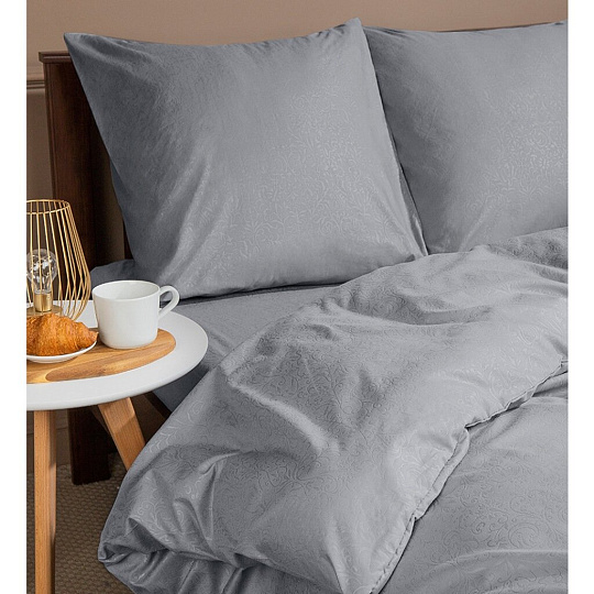 Постельное белье 2-спальное, простыня 180х210 см, 2 наволочки 70х70 см, пододеяльник 175х215 см, Amore Mio, мако-сатин, Rockfall светло-серый