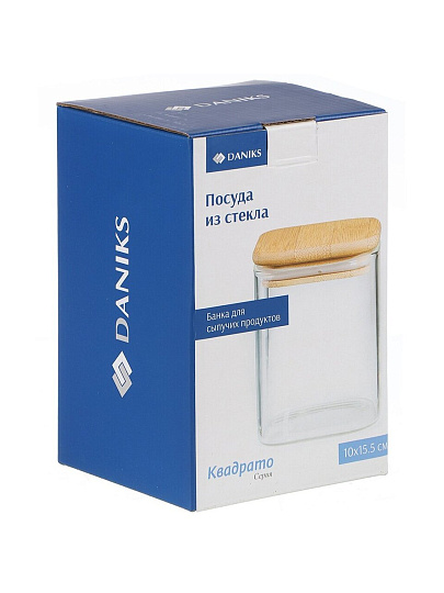Банка для сыпучих продуктов, стекло, 1.2 л, 10х15.5 см, с крышкой, Daniks, Квадрато, STF10150