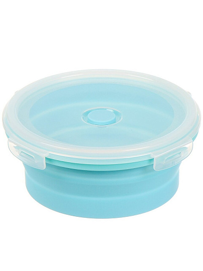 Контейнер пищевой пластик, 0.8 л, голубой, круглый, складной, Y4-6485