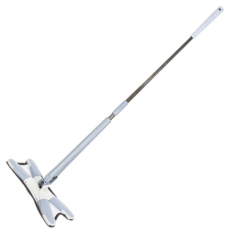 Швабра плоская, микрофибра, 130х36х14 см, серая, с вертикальным отжимом, телескопическая ручка, Y4-6717