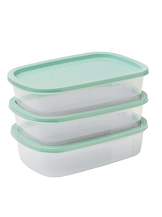 Контейнер пищевой пластик, 1 л, 3 шт, в ассортименте, прямоугольный, Sparkplast, BioFresh, IS10712