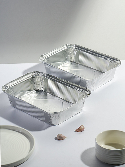 Форма для запекания алюминий, 2 шт, 25.3х18.7х5.4 см, 2 л, прямоугольная, с крышкой, Daniks, SP(RF)88L