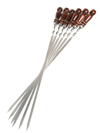 Шампур лезвие плоское, 6 шт, 630х450х10х3 мм, нержавеющая сталь, рукоятка лакированое дерево, Колчан, в чехле, 2К-551