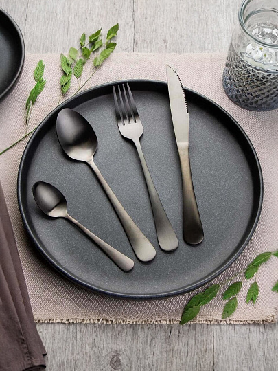 Набор столовых приборов металл, 24 предмета, черный сатин, B020144