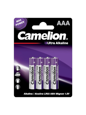 Батарейка Camelion, ААА (LR03, 24A), Ultra Alkaline, щелочная, 1.5 В, блистер, 4 шт, 14985