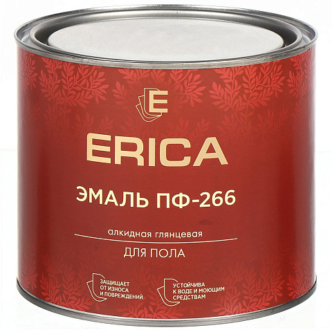 Эмаль Erica, ПФ-266, для пола, алкидная, глянцевая, красно-коричневая, 1.8 кг