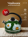 Чайник сталь, эмалированное покрытие, 3.5 л, со свистком, ручка консольная, Рубин, Ромашки, зеленый, T04/35/07/14