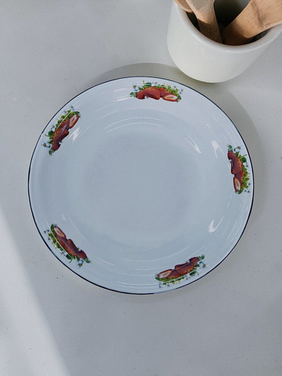 Блюдо эмал сталь, 4.5 л, Клубника садовая, СтальЭмаль, бел, 1с11с/БД