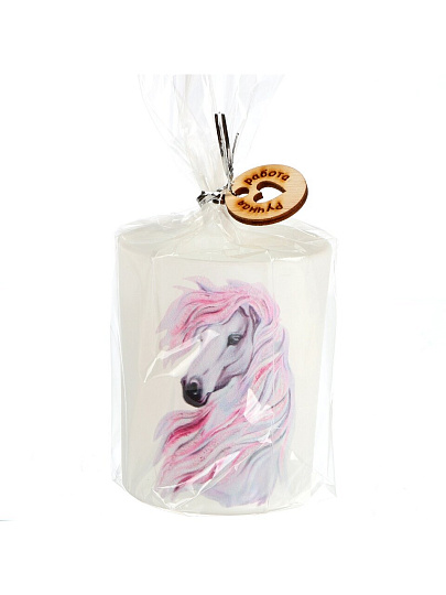 Свеча декоративная, 9.3х7.7 см, Год Лошади-4, парафин, в стеклянном подсвечнике, с декором, 35 1607 1021