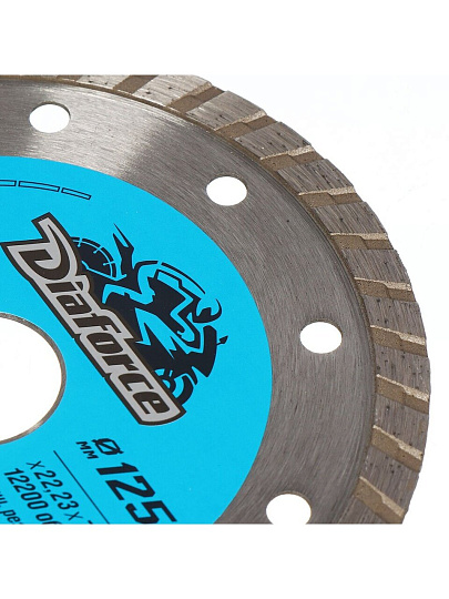 Диск отрезной алмазный по армированному бетону, Diaforce, Turbo Basic, сплошной край, 125х22.23х1.9 мм, сухой рез, 511125