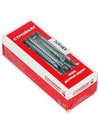 Стяжка шурупная 7.0x70 мм, 40 шт, белый цинк, Стройбат, 084240