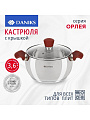 Кастрюля нержавеющая сталь, 3.6 л, крышка стекло, Daniks, Орлея, GS-01159P-20CA, индукция