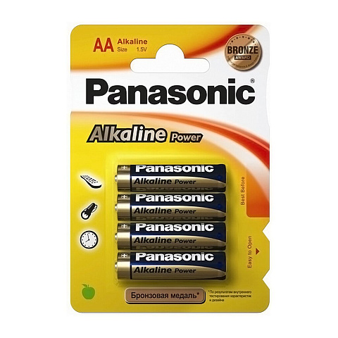 Батарейка Panasonic, АА (LR6, 15A), Alkaline Power, щелочная, 1.5 В, блистер, 4 шт
