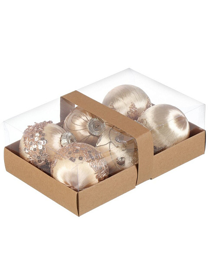 Елочный шар 6 шт, шампань с золотом, 8 см, пластик, SYQB- 0124042