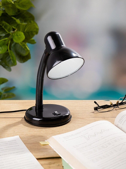 Светильник настольный на подставке, E27, 60 Вт, черный, абажур черный, Lofter, 203В-blk