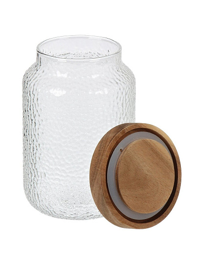 Банка для сыпучих продуктов, стекло, 0.7 л, с деревянной крышкой, Мозаика, B090042, прозрачная